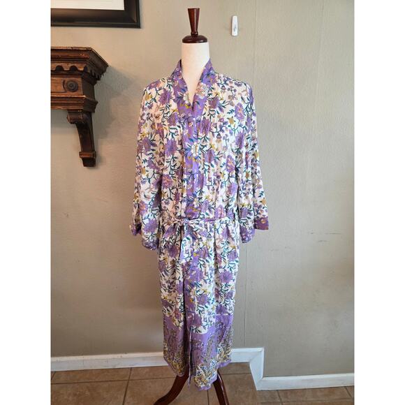 NWT World Market Purple Floral Robe One Size Pockets - Picture 1 of 6